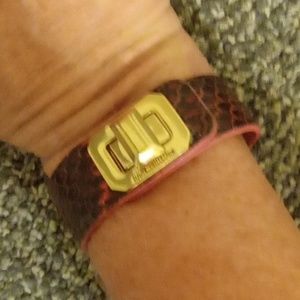 Juicy Couture pink and black faux lizard skin lock key front bracelet